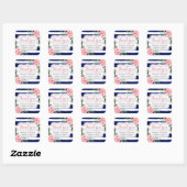Waterverf Floral Silver Navy Stripes Hartelijk dan Vierkante Sticker (Vel)