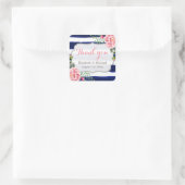 Waterverf Floral Silver Navy Stripes Hartelijk dan Vierkante Sticker (Tas)