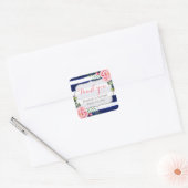 Waterverf Floral Silver Navy Stripes Hartelijk dan Vierkante Sticker (Envelop)