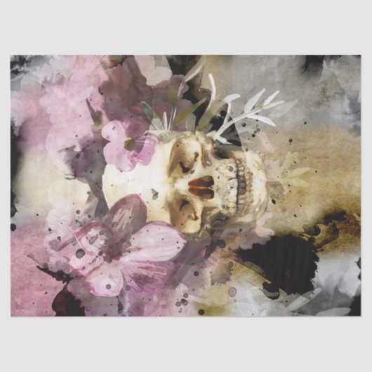 Waterverf Floral Skull-ontkoppeling Tissuepapier (Voorkant)