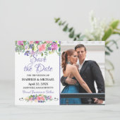 Waterverf Floral sla de Datum fotokaart op Save The Date (Staand voorkant)