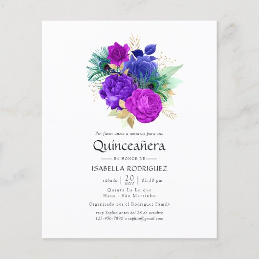 Waterverf Floral Spaans Mardi Gras Quinceañera Flyer (Voorkant)