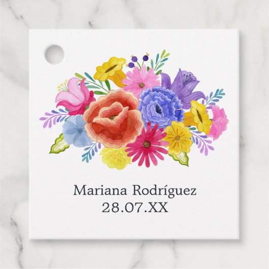 Waterverf Floral Spain Fiesta Quinceañera Bedankjes Labels (Voorkant)