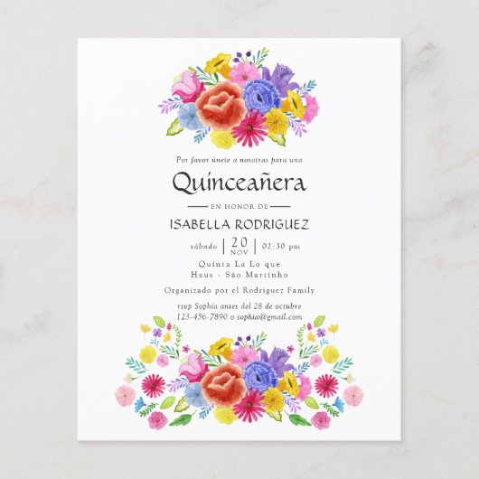 Waterverf Floral Spain Fiesta Quinceañera Flyer (Voorkant)