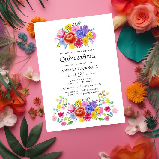 Waterverf Floral Spain Fiesta Quinceañera Kaart