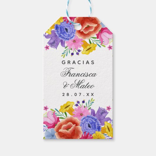 Waterverf Floral Spain Fiesta Wedding Hartelijk da Cadeaulabel (Voorkant)