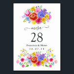 Waterverf Floral Spain Fiesta Wedding Kaart<br><div class="desc">Waterverf floral fiesta trouwlijstnummer kaarten ontworpen om snel en gemakkelijk in het Spaans te worden aangepast.</div>