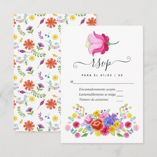 Waterverf Floral Spain Fiesta Wedding RSVP Kaart (Voorkant / Achterkant)