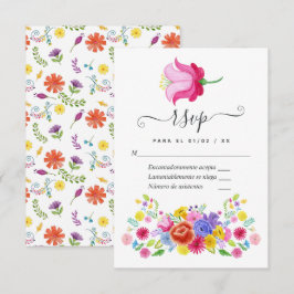 Waterverf Floral Spain Fiesta Wedding RSVP Kaart