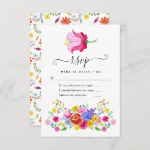 Waterverf Floral Spain Fiesta Wedding RSVP Kaart