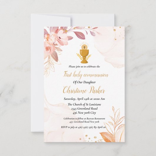 Waterverf floral splash eerste heilige communie kaart (Voorkant)