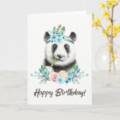 Waterverf Floral Spray Boho Panda Happy Birthday Kaart (Gele Bloem)