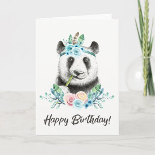 Waterverf Floral Spray Boho Panda Happy Birthday Kaart