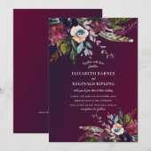 Waterverf Floral Sprays Bourgogne Wash Wedding Kaart (Voorkant / Achterkant)