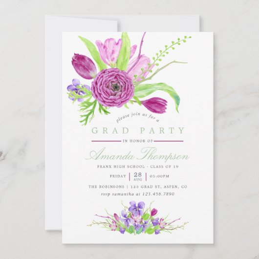 Waterverf Floral Spring 2018 Graduation Party Kaart (Voorkant)