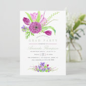 Waterverf Floral Spring 2018 Graduation Party Kaart (Staand voorkant)