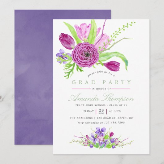 Waterverf Floral Spring 2018 Graduation Party Kaart (Voorkant / Achterkant)
