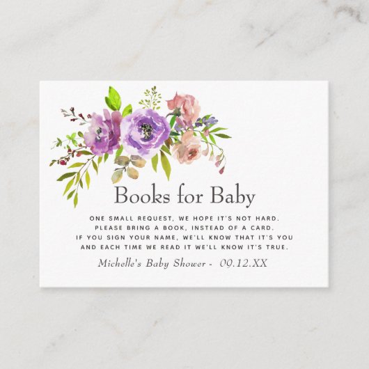 Waterverf Floral Spring Baby shower Book Request Informatiekaartje (Voorkant)