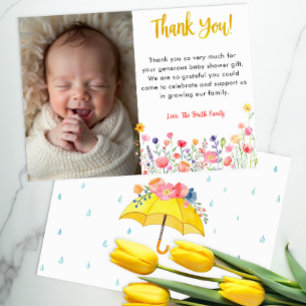 Waterverf Floral Spring Baby shower Dank u auto Bedankkaart