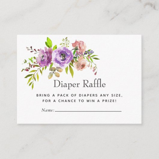 Waterverf Floral Spring Baby shower Diaper Raffle Informatiekaartje (Voorkant)