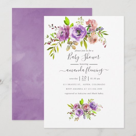 Waterverf Floral Spring Baby shower Kaart (Voorkant / Achterkant)