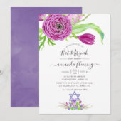 Waterverf Floral Spring Bat Mitzvah Kaart (Voorkant / Achterkant)