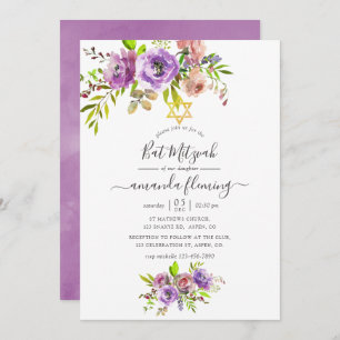 Waterverf Floral Spring Bat Mitzvah Kaart