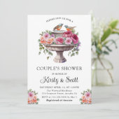 Waterverf Floral Spring Bird Bath Couple's Shower Kaart (Staand voorkant)