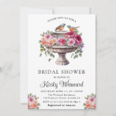 Waterverf Floral Spring Bird Bath Vrijgezellenfees Kaart (Voorkant)