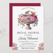 Waterverf Floral Spring Bird Bath Vrijgezellenfees Kaart (Voorkant / Achterkant)