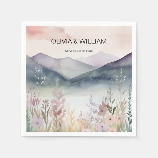 Waterverf Floral Spring Mountains Servet (Voorkant)