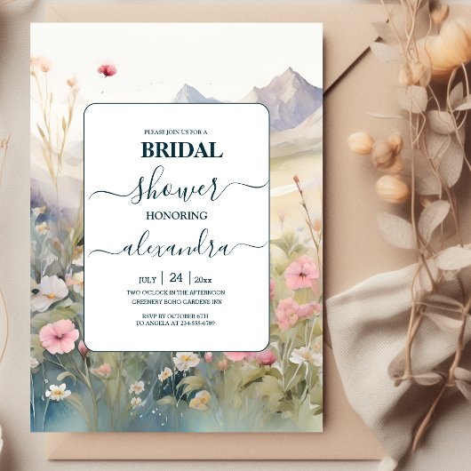 Waterverf Floral Spring Mountains Vrijgezellenfees Kaart