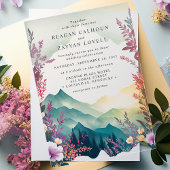 Waterverf Floral Spring Mountains Wedding Acryl Uitnodigingen