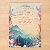 Waterverf Floral Spring Mountains Wedding Acryl Uitnodigingen (Voorkant)