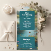 Waterverf Floral Spring Mountains Wedding All In One Uitnodiging