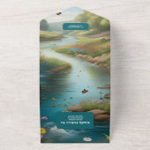 Waterverf Floral Spring Mountains Wedding All In One Uitnodiging (Buitenkant)