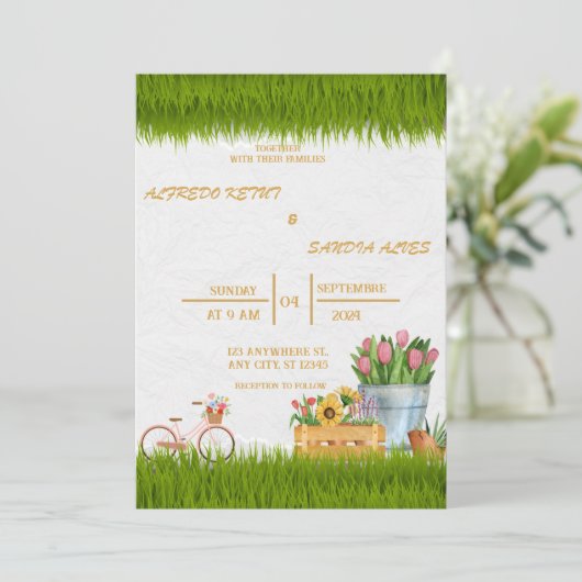 Waterverf Floral Spring Mountains Wedding Invita Kaart (Staand voorkant)