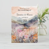 Waterverf Floral Spring Mountains Wedding Kaart (Staand voorkant)