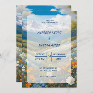 Waterverf Floral Spring Mountains Wedding Kaart