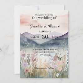 Waterverf Floral Spring Mountains Wedding Kaart