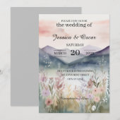 Waterverf Floral Spring Mountains Wedding Kaart (Voorkant / Achterkant)