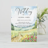 Waterverf Floral Spring Mountains Wedding Kaart (Staand voorkant)