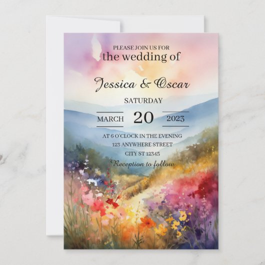 Waterverf Floral Spring Mountains Wedding Kaart (Voorkant)
