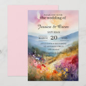 Waterverf Floral Spring Mountains Wedding Kaart (Voorkant / Achterkant)