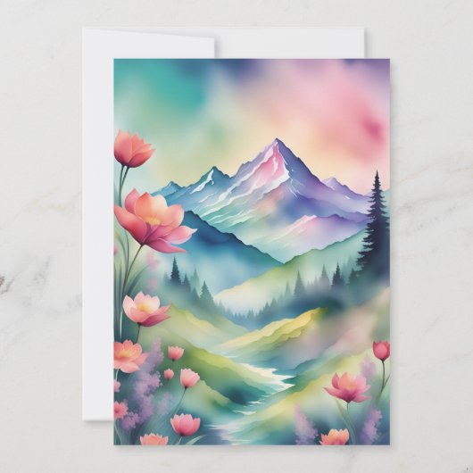 Waterverf Floral Spring Mountains Wedding Kaart (Achterkant)