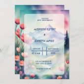 Waterverf Floral Spring Mountains Wedding Kaart (Voorkant / Achterkant)
