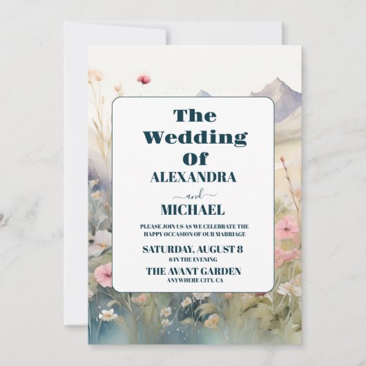 Waterverf Floral Spring Mountains Wedding Kaart (Voorkant)