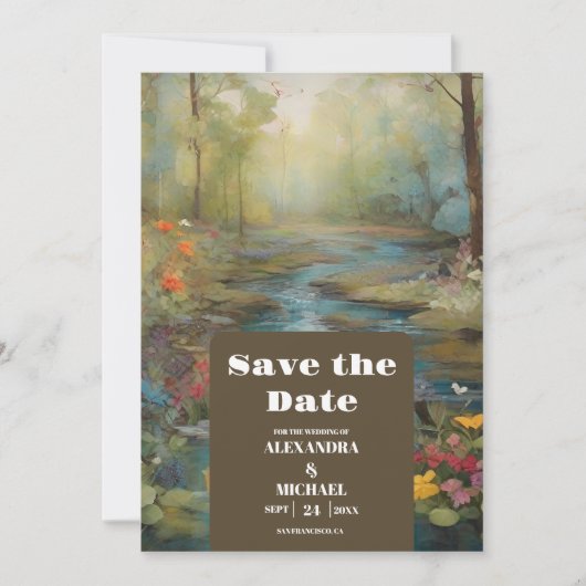 Waterverf Floral Spring Mountains Wedding Save The Date (Voorkant)