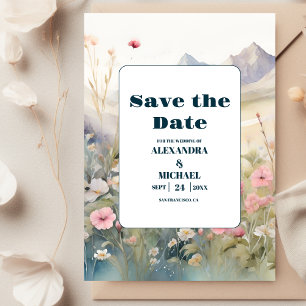 Waterverf Floral Spring Mountains Wedding Save The Date