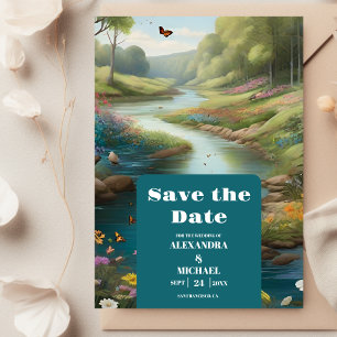 Waterverf Floral Spring Mountains Wedding Save The Date